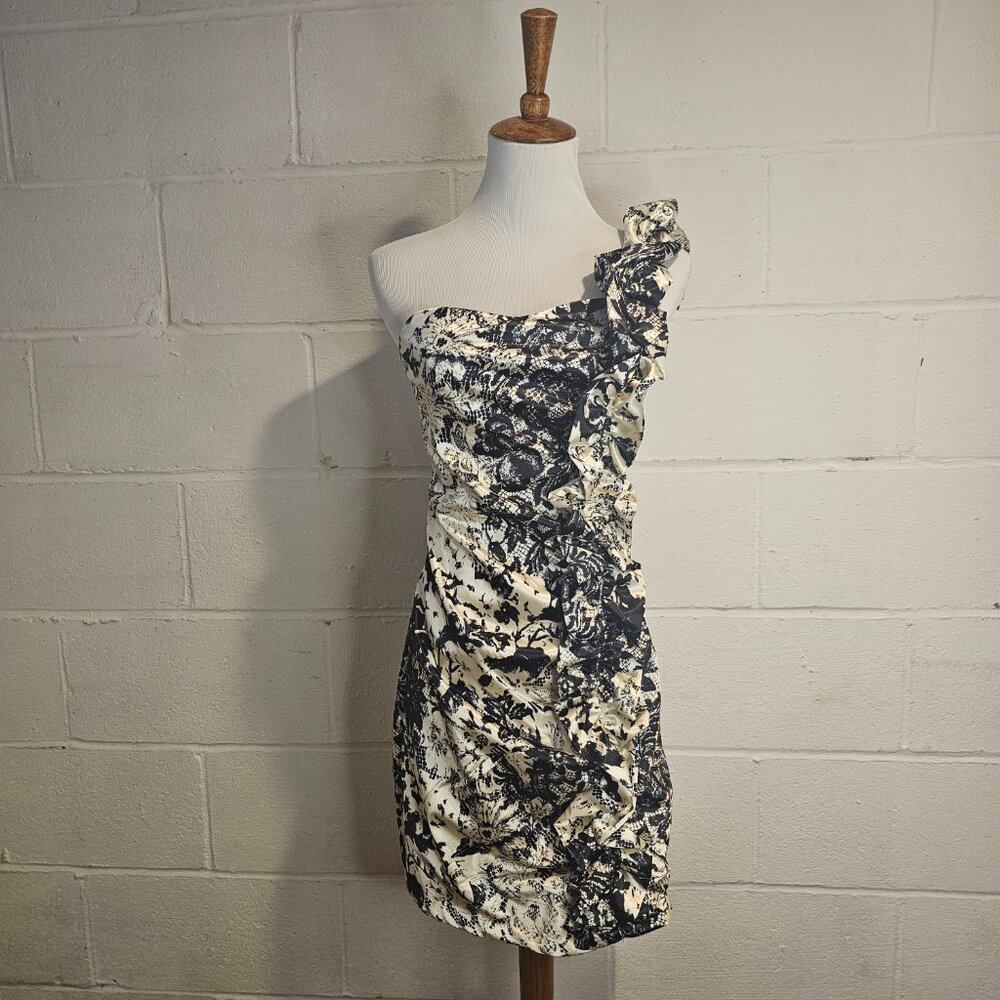 y2k McBling Mobwife Off the Shoulder Going Out Mini Black & White Cocktail Dress